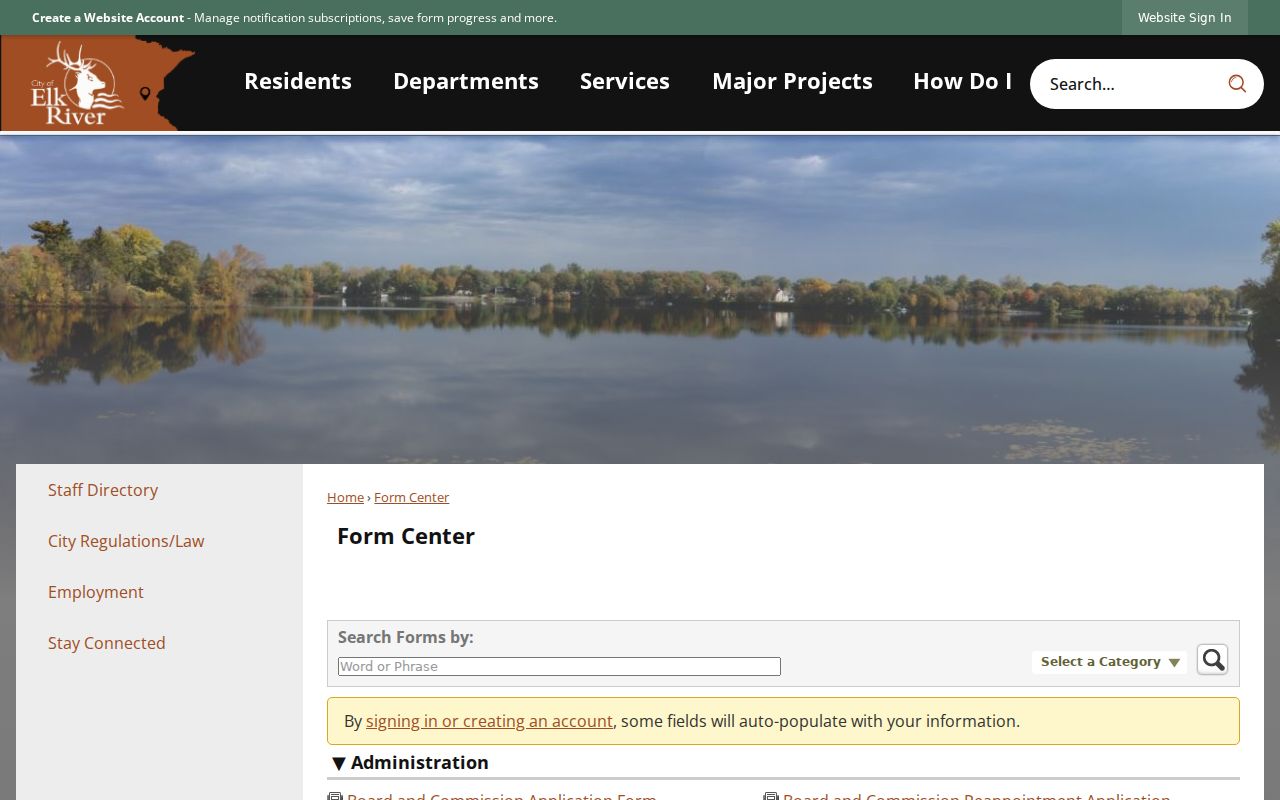 Elk River street directory City Form Center permit search categories