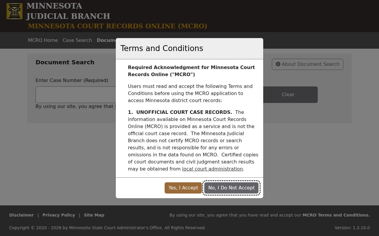 Elk River resident lookup using the MCRO document search screen