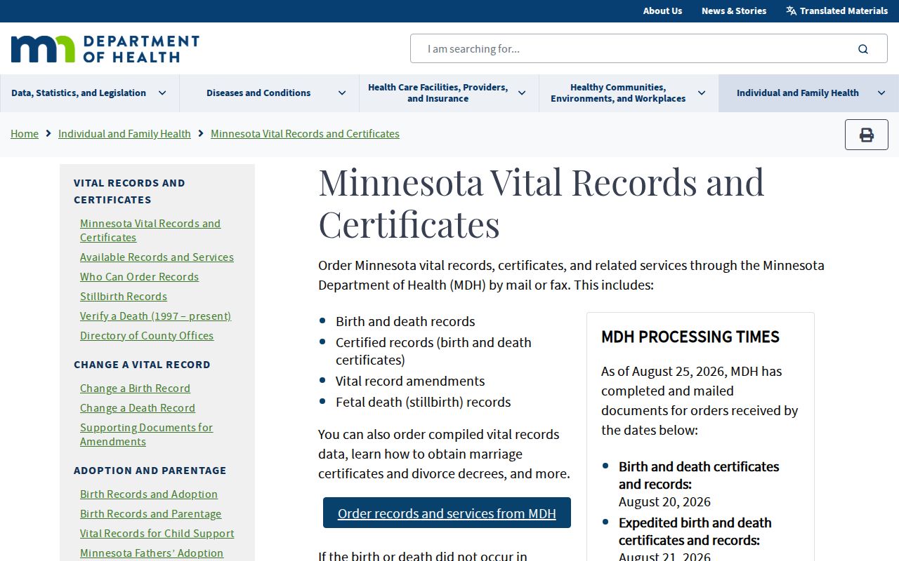 Elk River residents directory Minnesota Vital Records access page